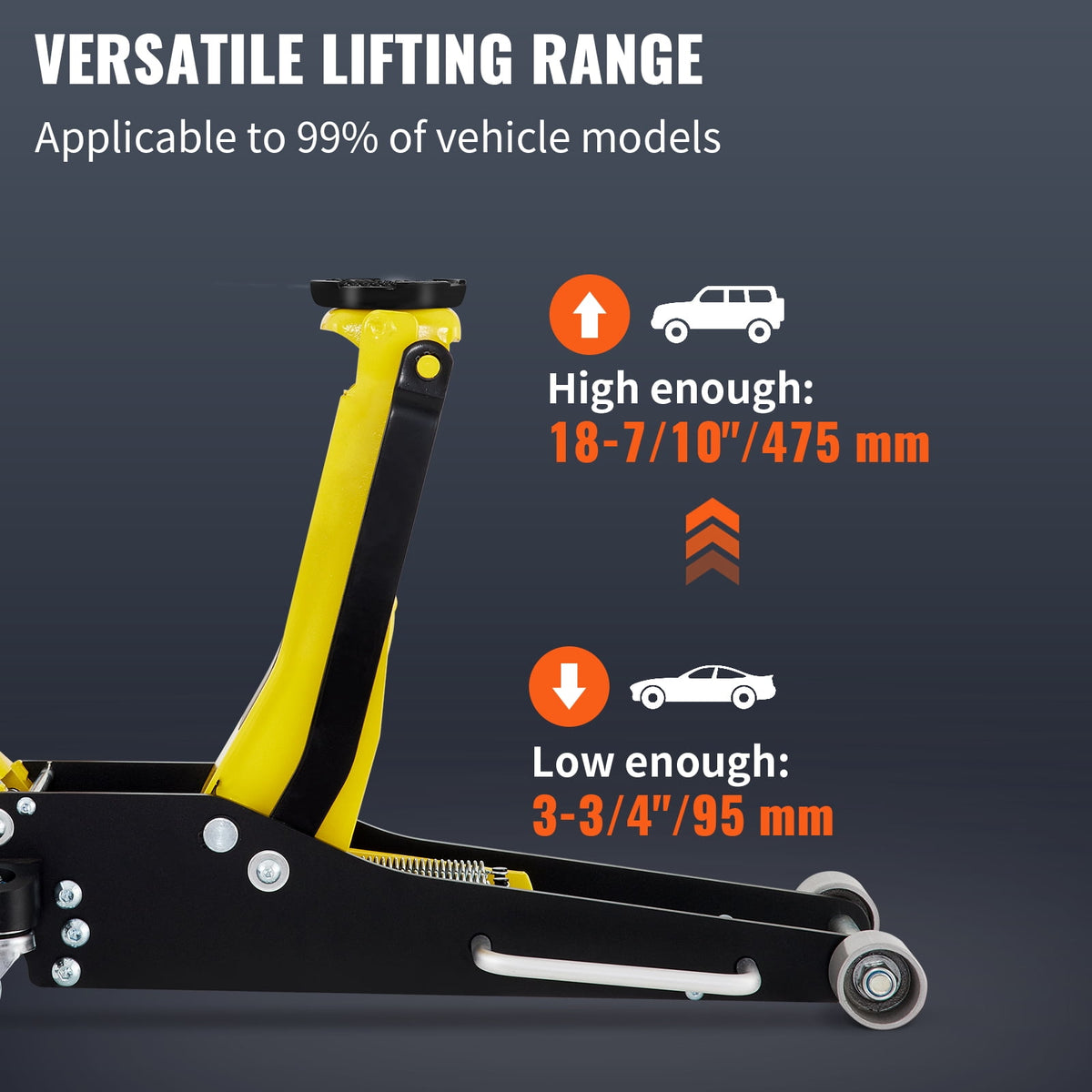 KFFKFF Ground Lift, 2.5 Ton Compact Ground Lift, Hybrid of Aluminum and Steel Competitive Ground Lift with Twin Pistons Rapid Elevation Pump, Ground Lift Elevation Span 3-3/4"-18-7/10"
