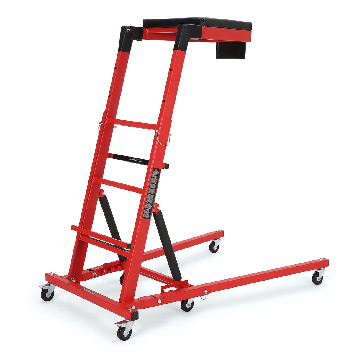 Heavy Duty Topside Automotive Engine Creeper – 400 lbs, Adjustable Height 48"-66", 6 Swivel Casters, 2" Thick Padded Deck, Collapsible Mechanic Over-Engine Creeper, Red Shelf + Black Mat