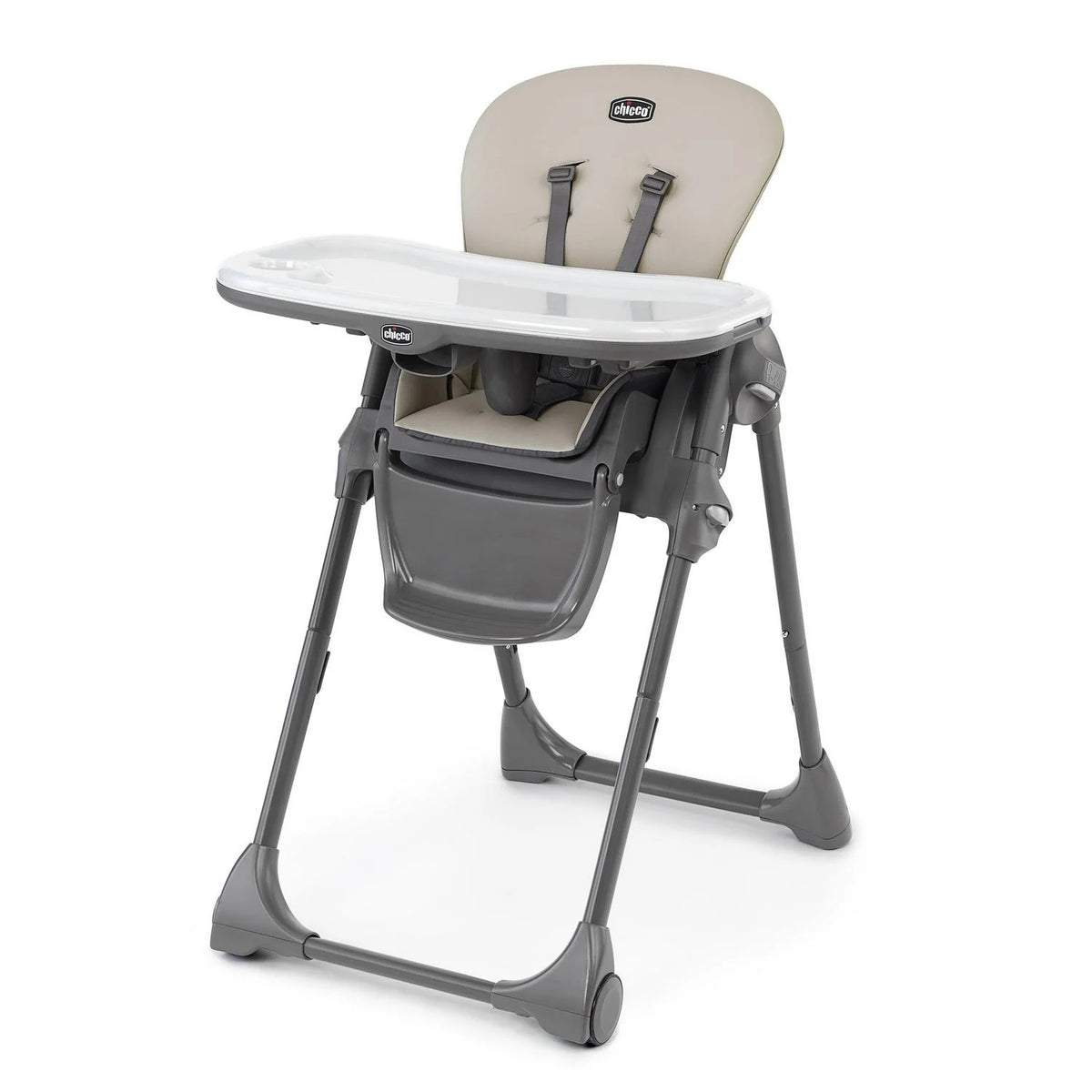 2026 NewChicco Polly Space-Saving Fold Easy Clean Highchair - Taupe (Beige). New