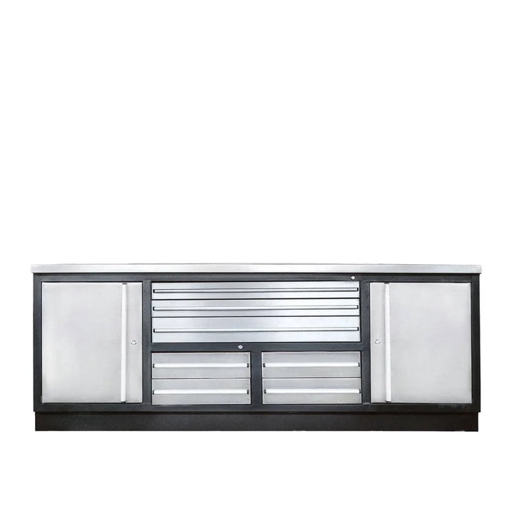 TMG Industrial Stainless Steel Workbench, 7', TMG Heavy Series, 7 Lockable Drawers, 2 Storage Cabinets, All-in-One Welded Frame, TMG-WB707S
