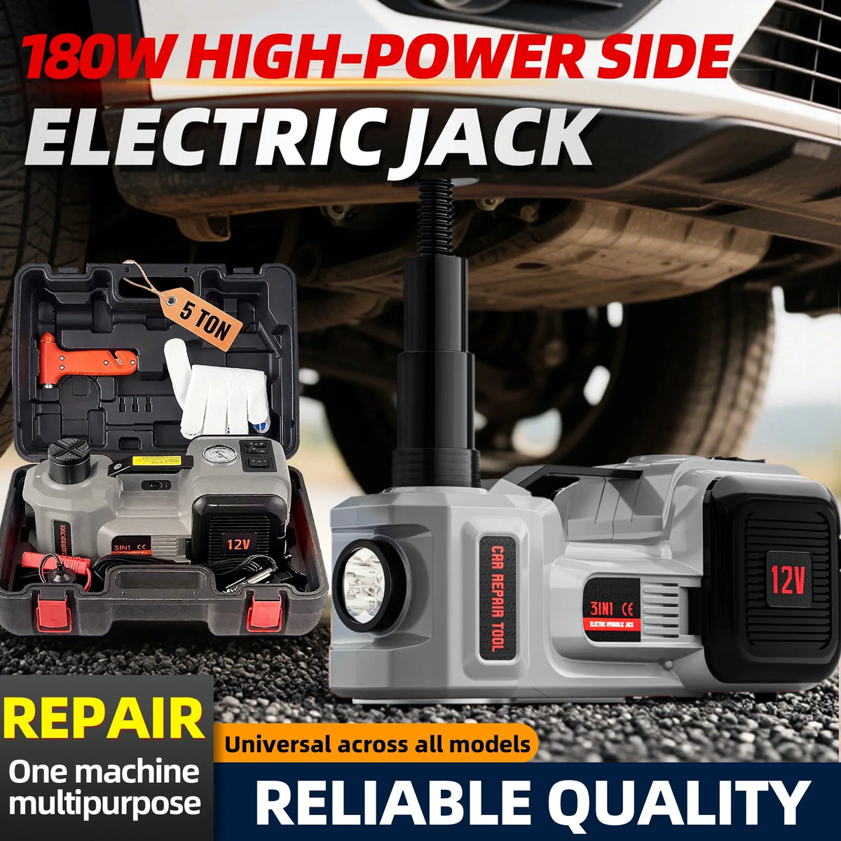 2026 NewSZTAA Electric Car Jack Lift with Air Compressor and Emergency Hammer 5 Ton/11023 lbs Hydraulic Jack for SUV Sedan Truck Change Tires Garage Repair