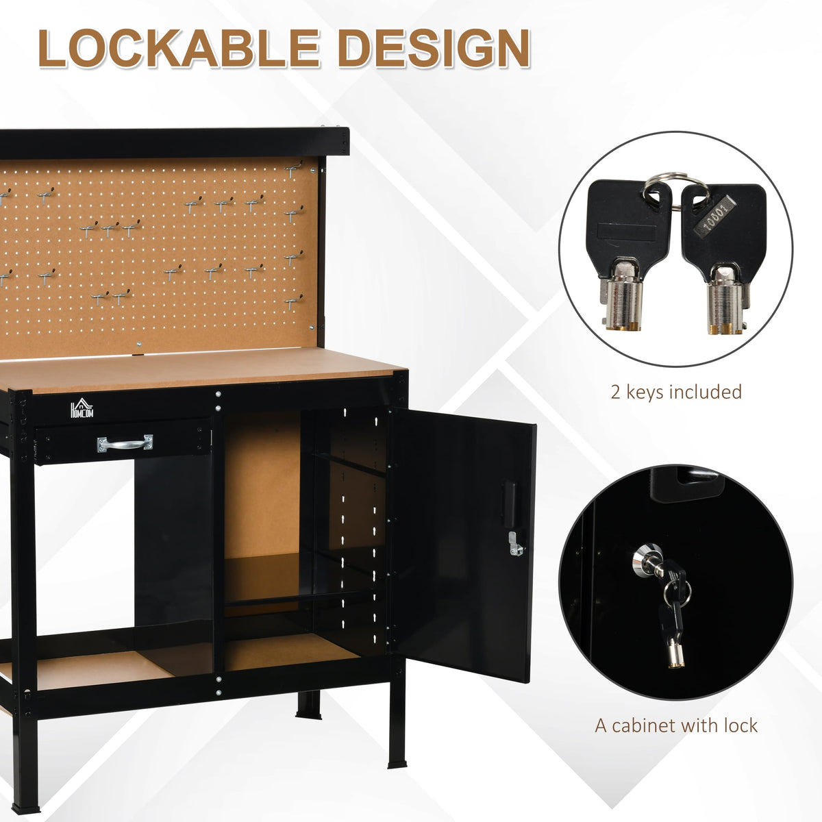 CoSoTower Multipurpose Tool Workbench for Garage, Garage Bench with Storage Drawer, Peg Board, Lockable Cabinet