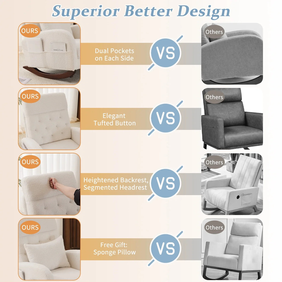 2026 NewKtaxon Rocking Accent Chair Glider Reading Chair Comfy Teddy Velvet Upholstered Single Sofa Rocker for Living Room, Nursery, Bedroom Beige