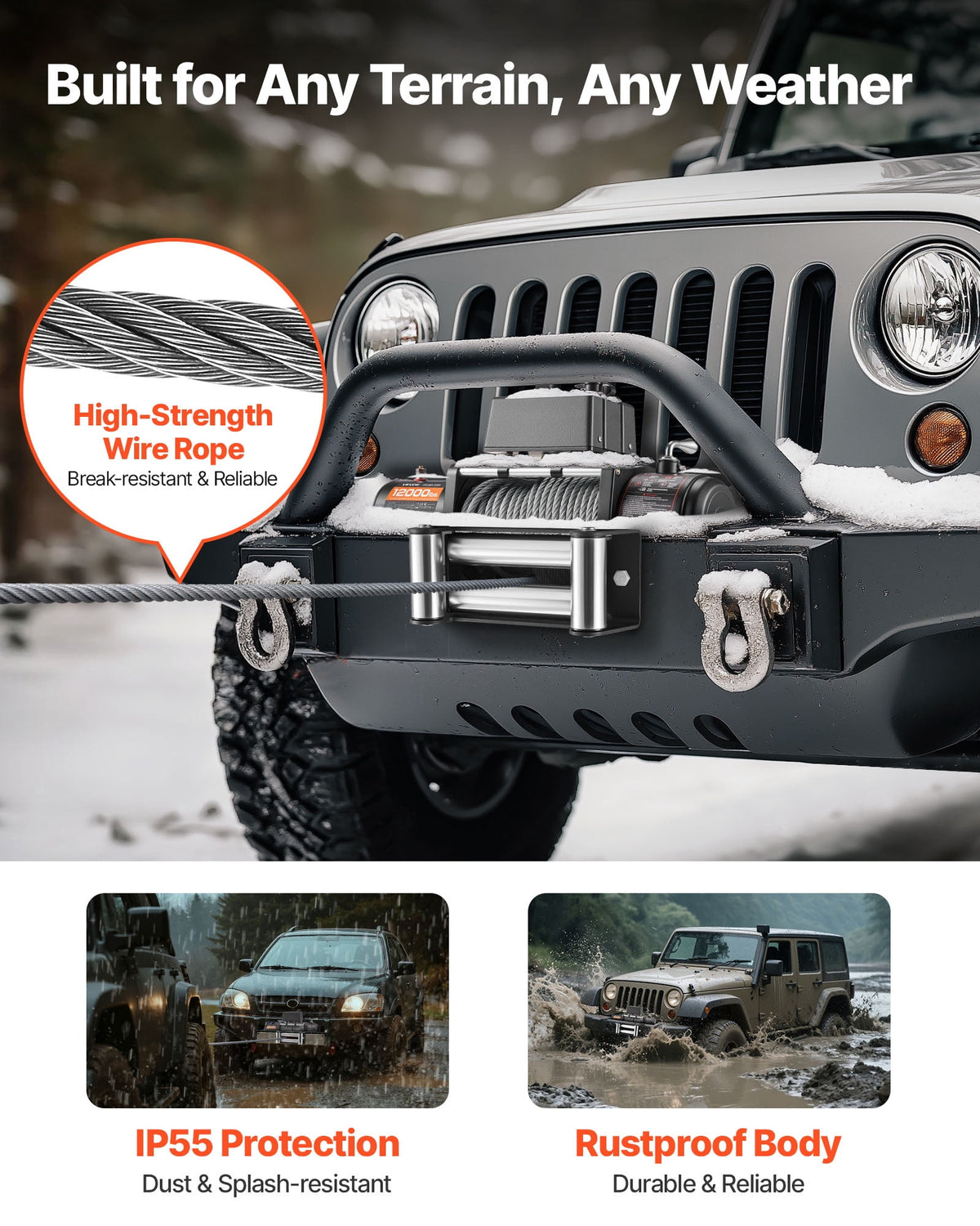 VEVOR Electric Winch, 12000 lbs Load Capacity, 12V DC Truck Winch with Φ7/20 in x 85 ft Steel Rope, Wireless & Wired Remote Control, Suitable for Towing SUV Jeep Trailer Boat Off-Road Vehicle