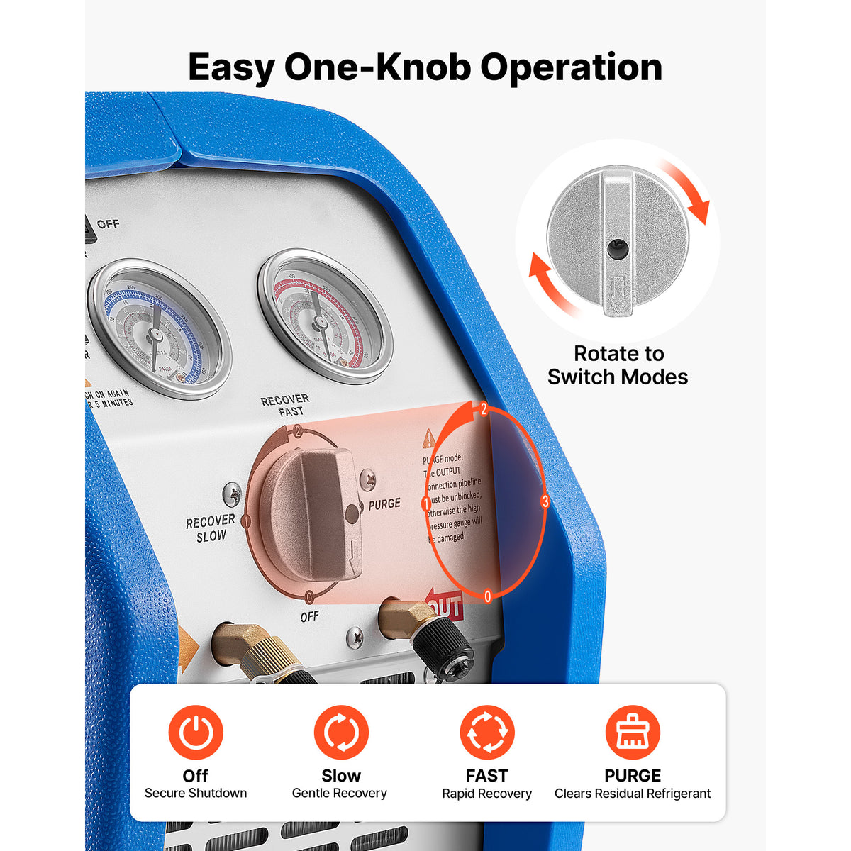 KFFKFF Portable Refrigerant Recovery Machine, 3/4 HP 120V 60Hz Single Cylinder AC Recovery Machine for Liquid Vapor Refrigerant, 1750 RPM Recycling Unit HVAC