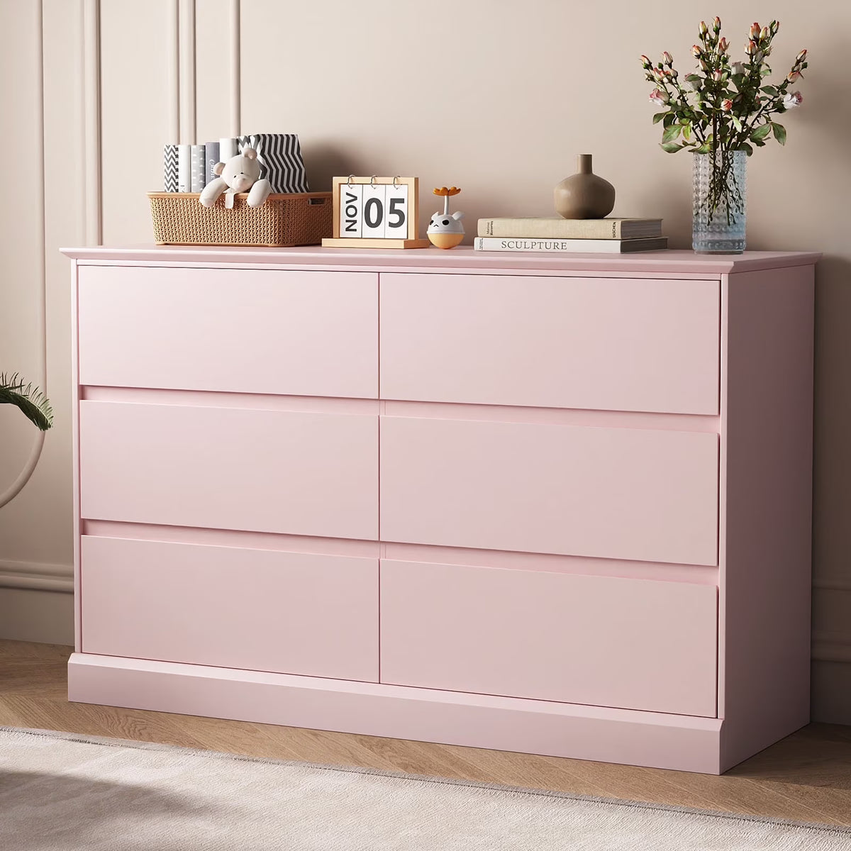 2026 NewWhite Dressers Bedroom Dresser 6 Drawer Storage Chest of Drawers Double Dresser Storage Side Cabinet Room Furniture for Bedroom Living Room