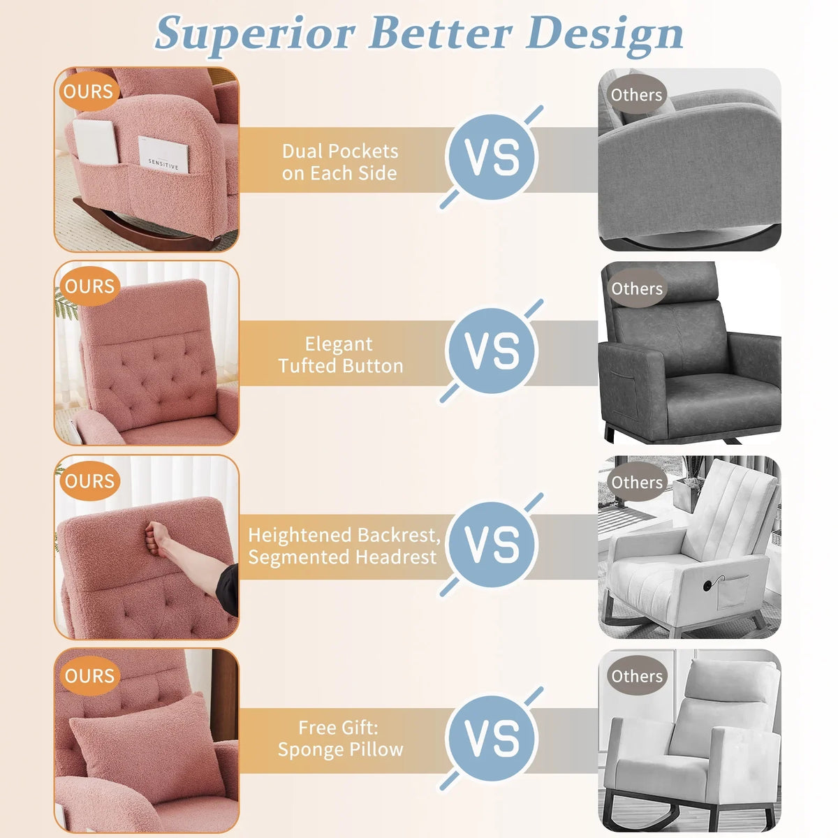 2026 NewKtaxon Rocking Accent Chair Glider Reading Chair Comfy Teddy Velvet Upholstered Single Sofa Rocker for Living Room, Nursery, Bedroom Beige
