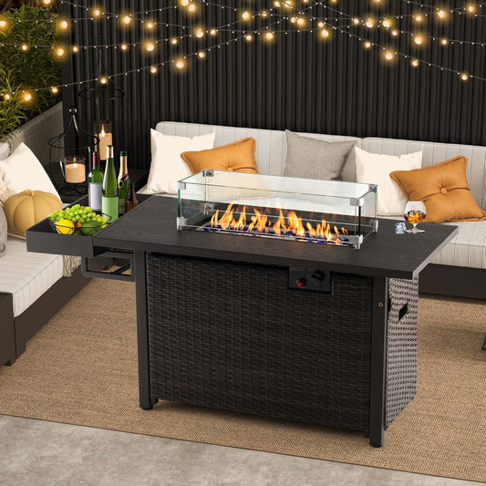 Costway 52" Outdoor Gas Fire Pit Table Patio Propane Firepit with Cover 50,000 BTU Brown