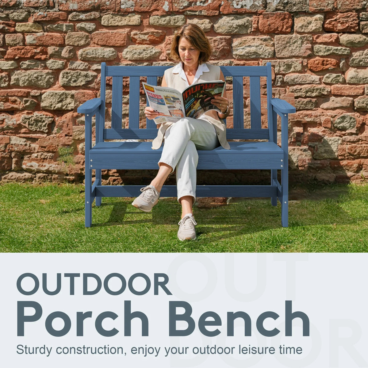 2026 NewSERWALL Outdoor Bench for 2-Person, Weather-Resistant HDPE with Aluminum Reinforcement, Supports 660 lbs, Comfortable Seating for Patio, Garden, and Porch, Black