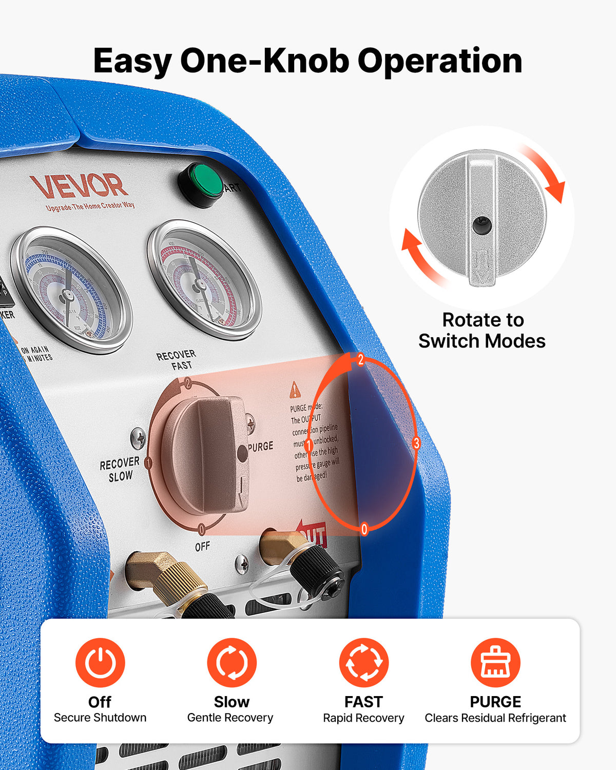 VEVOR Portable Refrigerant Recovery Machine, 1 HP 120V 60Hz Dual Cylinder AC Recovery Machine, 1750 RPM Recycling Unit HVAC