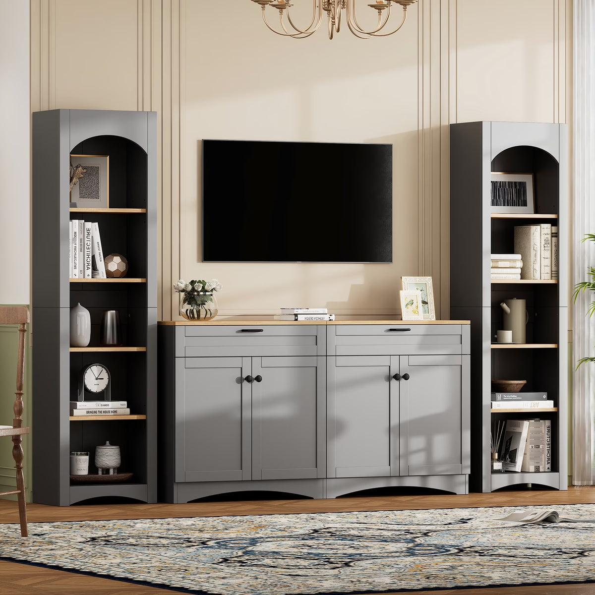 2026 New72"h Pantry Pair, 2, Adjustable Shelves,, Black Finish 2 Bookcase, Cabinet With Vintage Style