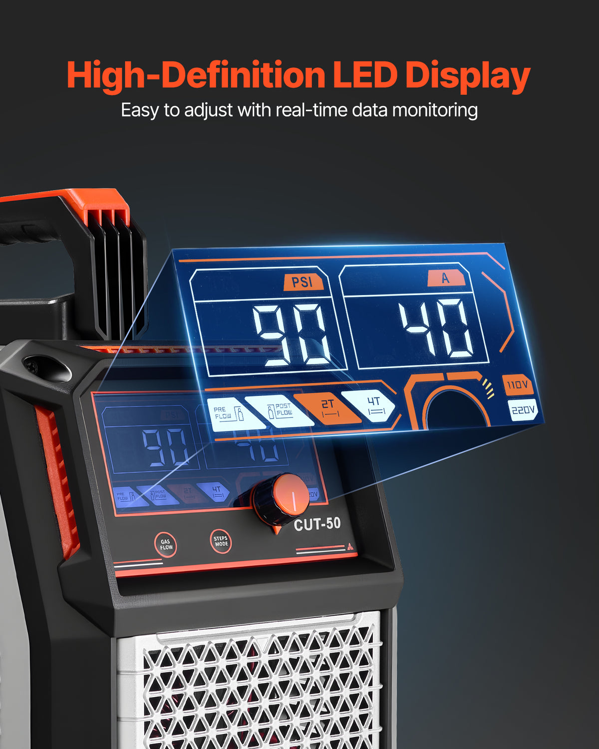VEVOR Plasma Cutter, 50A Non-Touch Pilot Arc Plasma Cutting Machine, 110V/220V Dual Voltage Digital Display IGBT Inverter - with 2T/4T Function & Adjustable PA/PT Time