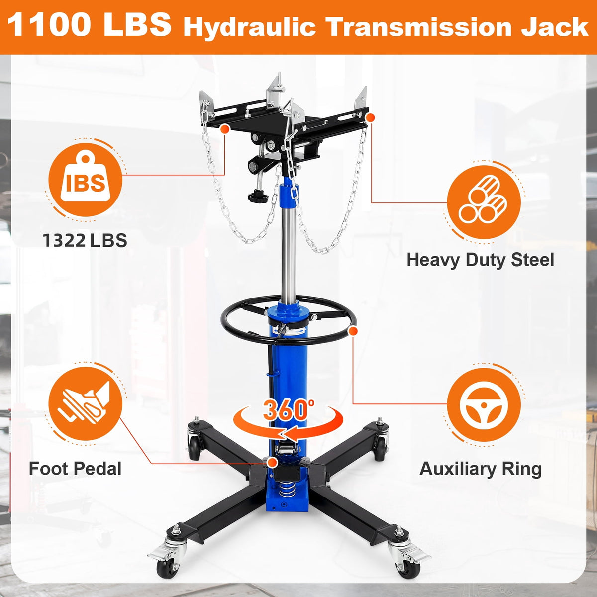 Hydraulic 2-Stage Telescopic Drive Jack – 1322 lbs (3/5 Ton), 34"–68" Lifting Range, Foot Pedal, 360° Swivel Wheels, Heavy Duty Garage Car Lift Stand, Blue, 1322 lbs