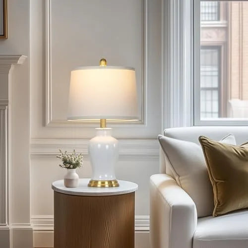 2026 NewModern Ceramic Table Lamps Set of 2, 23" White Ceramic Lamps for Living Room, Rustic Farmhouse Bedside Lamp with Ginger Jar Design, Elegant Bedroom Lamp for Nightstand Desk Side End Table Home Decor