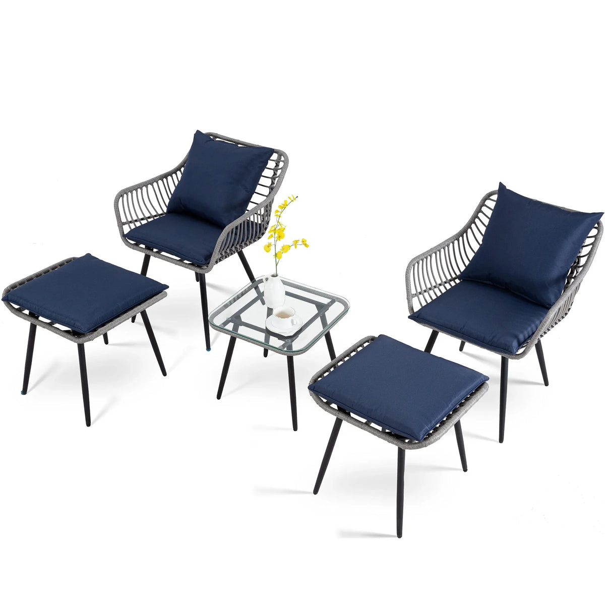 2026 NewAinfox 3-Piece Steel Outdoor Bistro Sets with Metal Chairs and Glass Top Table, Beige