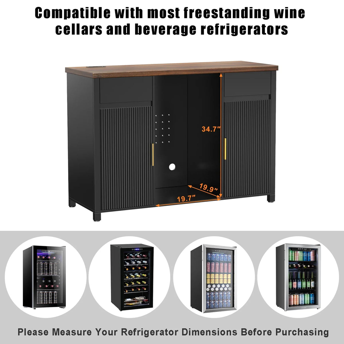 2026 NewCoffee Bar Cabinet with Fridge Space, Mini Fridge Cabinet"Buffet Sideboard"53.2"L