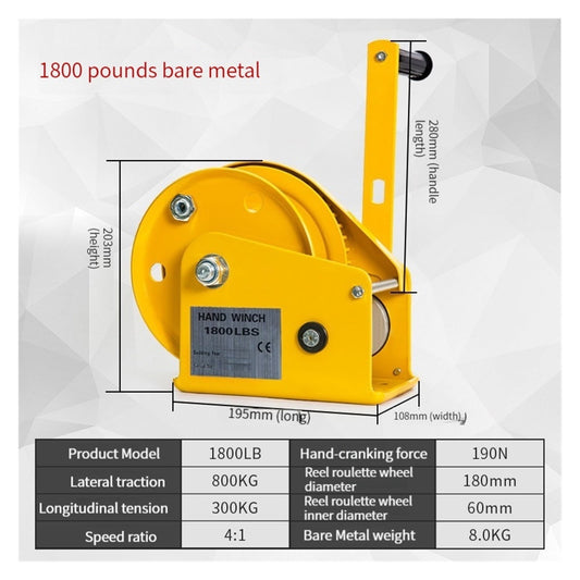 Small Winch Tractor,2600 LBS Portable Hand Crank Two-way Self-locking Manual Winch Household Small Winch Tractor ,Powerful Pulling Performance
