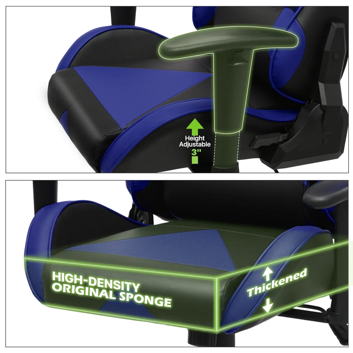 2026 NewMagshion Ergonomic Gaming Chair, Comfortable Gaming Chair, Computer Chair Leather Desk Chair Adjustable Swivel Gaming Office Chair, Blue
