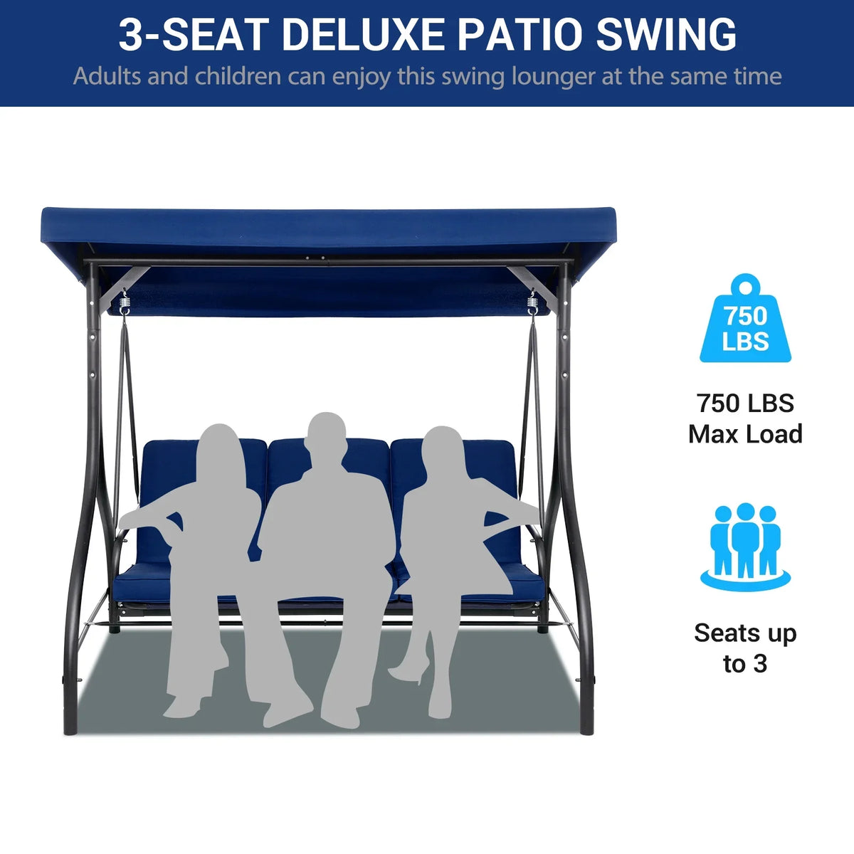 2026 NewArlopu 3 Person Porch Swing Outdoor Converting Canopy Swing Glider with Canopy
