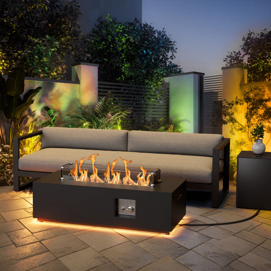 Evita 42" Gas Fire Pit Table for Outdoor 50,000 BTU Rropane Fire Pit Table with with Golden LED Lights