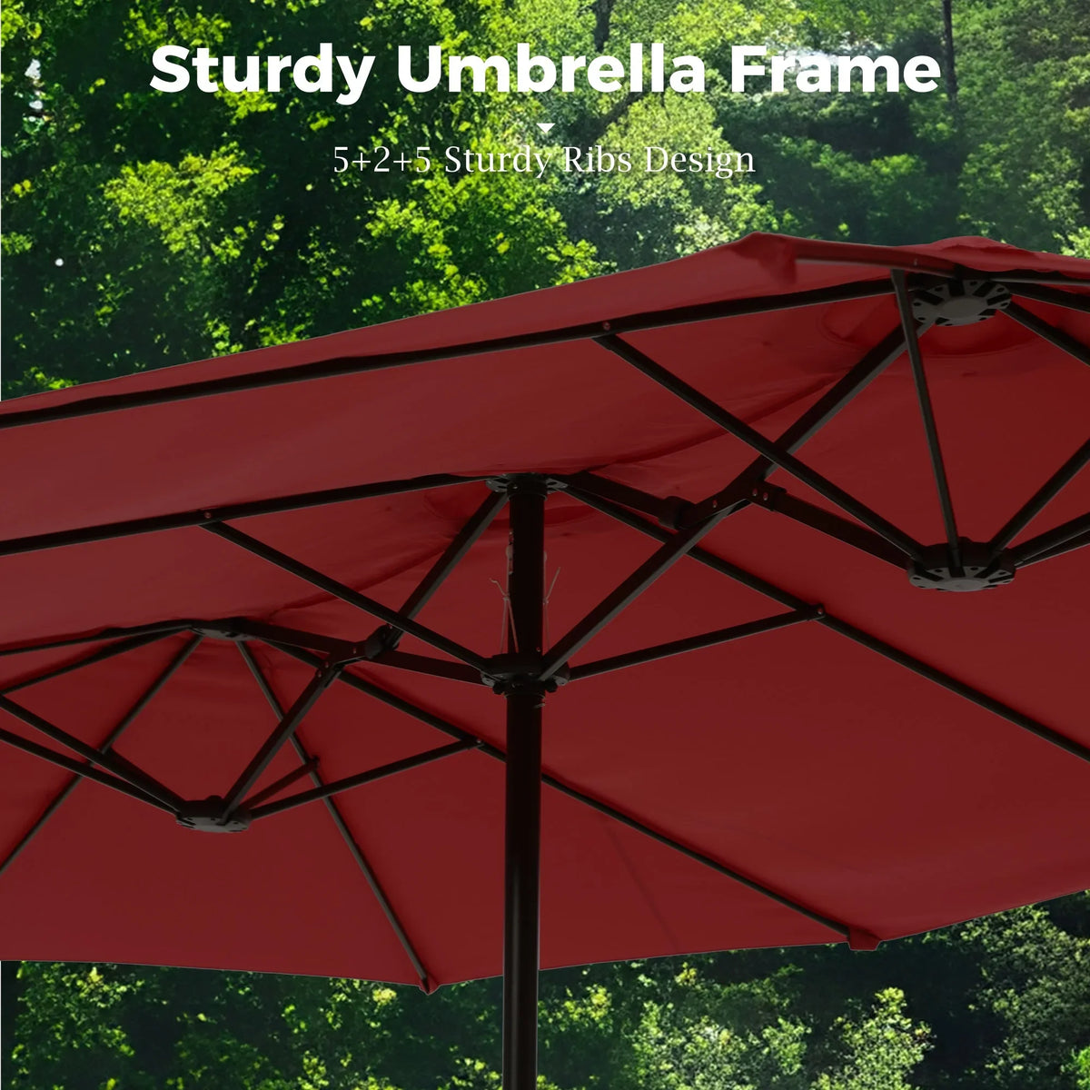 2026 NewAlpha Joy 15ft Outdoor Patio Umbrella Extra-Large Double-Sided Garden Umbrella with Crank Handle and Base - Smoky Gray