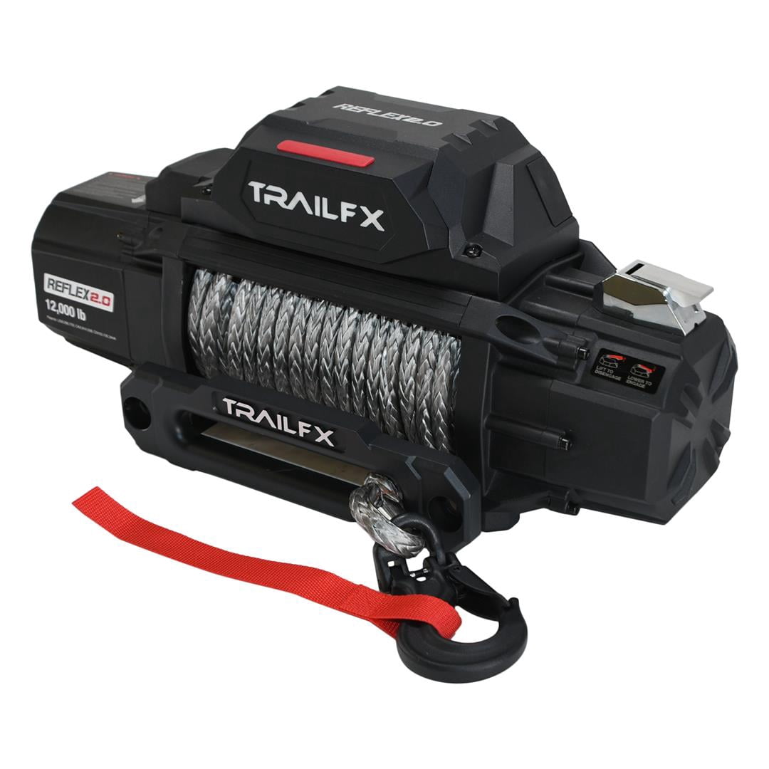 TrailFX Winch WRS212B Reflex 2.0; Vehicle Mounted; Vehicle Recovery Winch; 12 Volt Electric; 12000 Pound Line Pull Capacity; 94 Foot Synthetic Rope; Roller Fairlead; Wired and Wireless Remote