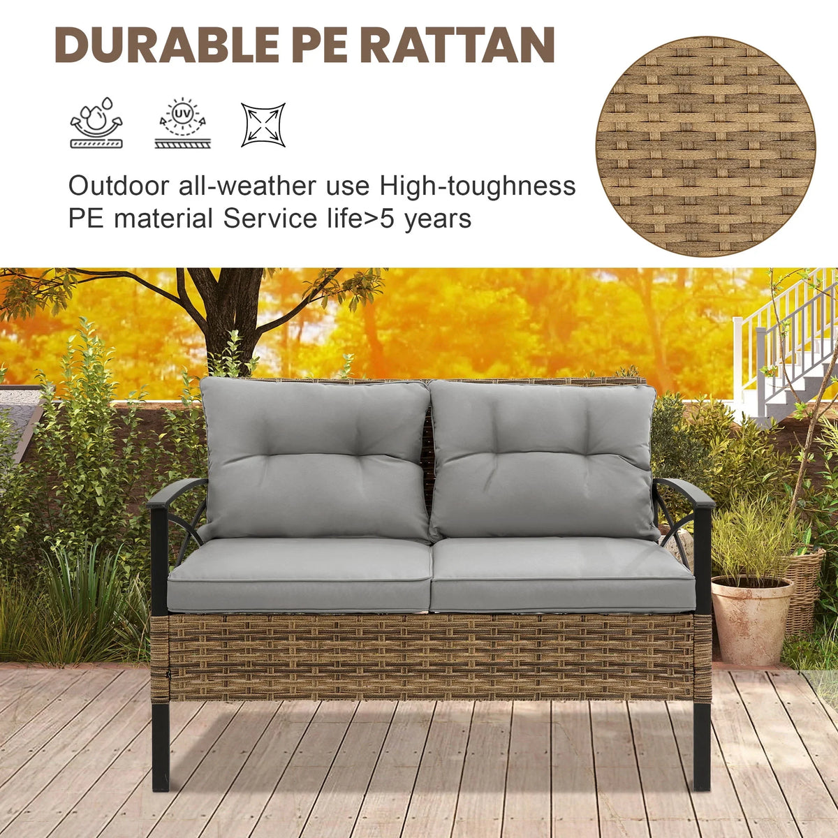 2026 NewHeavy-duty Patio Furniture Set, 4 Piece Outdoor Sectional Conversation Sets, BrownPE Rattan Patio Sofa Set with Blue Cushions
