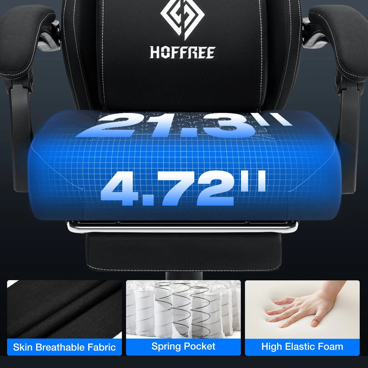 2026 NewHoffree Gaming Chair with Massage Fabric Office Chair with footrest for Adults, Ergonomic Gamer Chair with Headrest and Lumbar Support for Office Gaming, 440 LBS