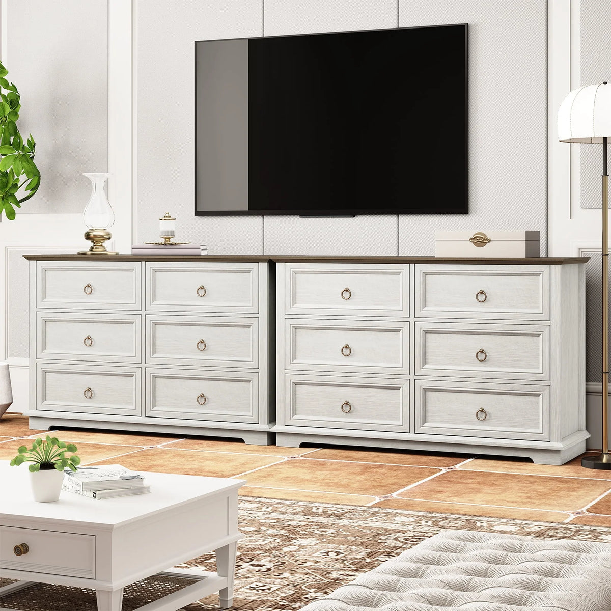 2026 NewFAGAGA 6 Drawers Dresser for Living Room,Storage Cabinet Wooden Dressers Organizer for Bedroom,White