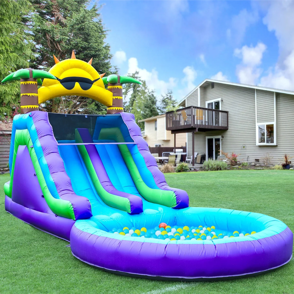 2026 NewRelunch 26FT Inflatable Double Water Slide for Kids & Adults, PVC Inflatable Water Park with Blower, Giant Splash Pool for Backyard & Outdoor Fun, 26'L x 12'W x 14'H