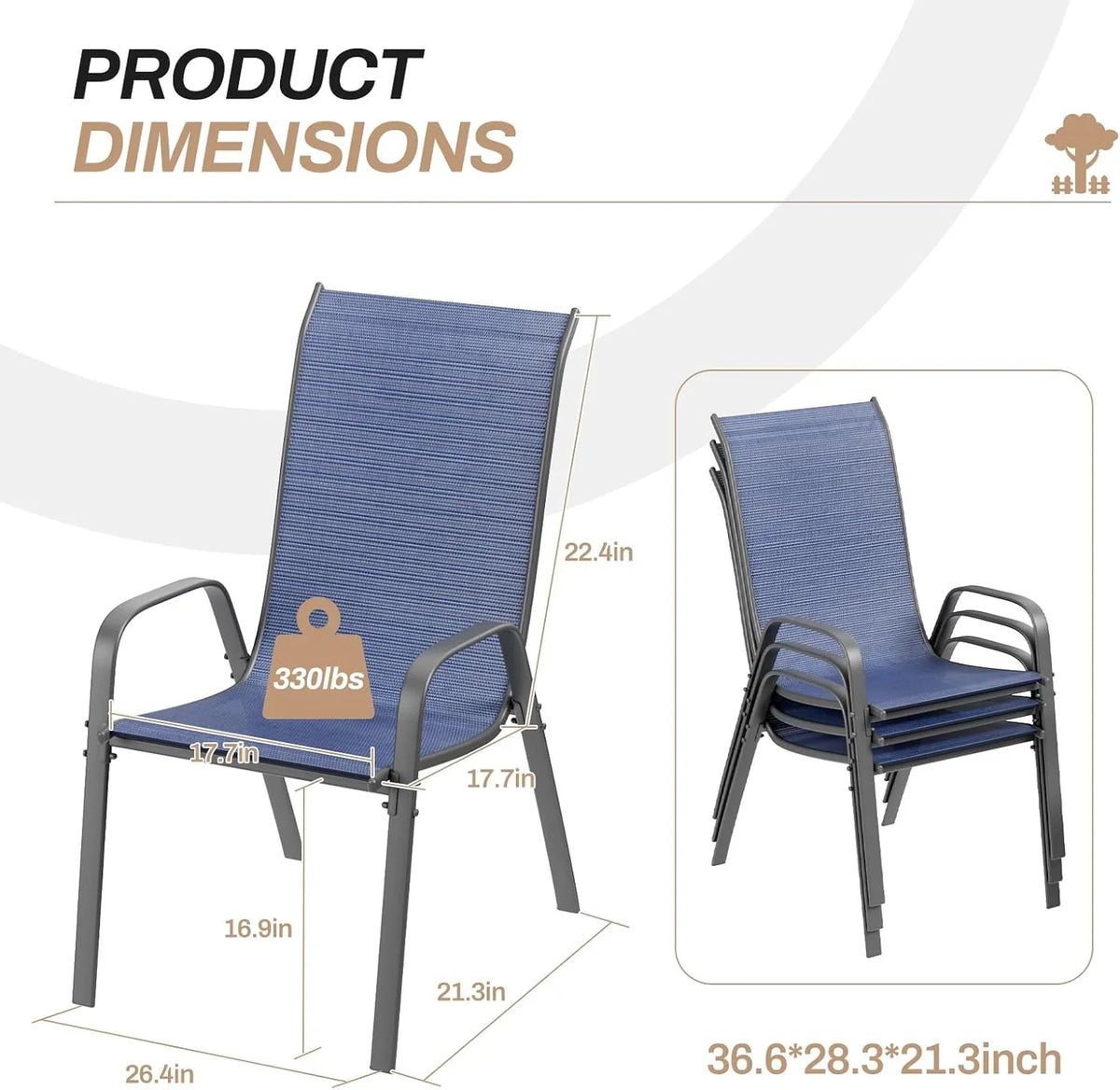 2026 NewPirecart Set of 4 Patio Dining Chairs, Textilene Outdoor Stacking Chairs for Poolside, Backyard, Garden