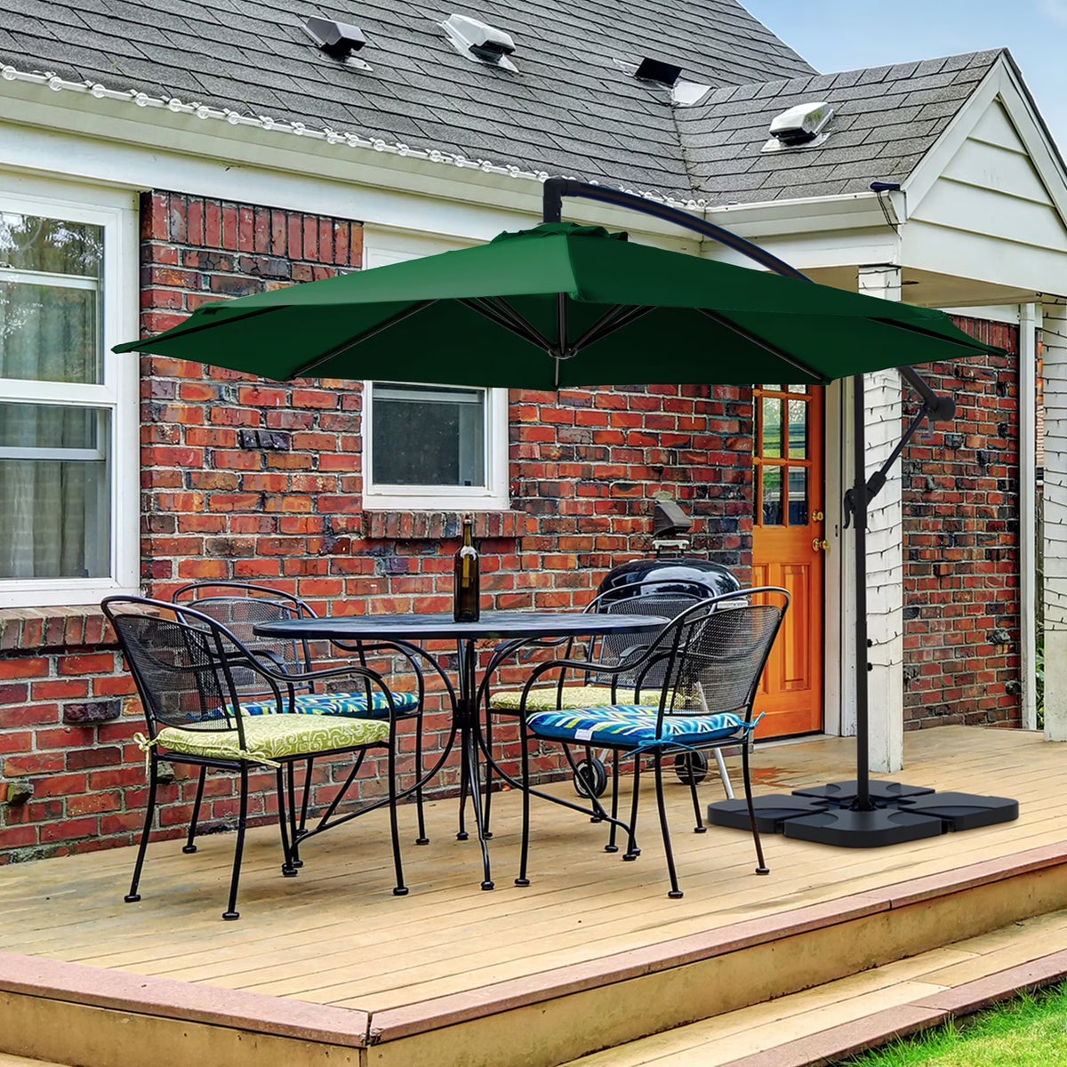 2026 NewJUSTLET 10ft Heavy Duty Patio Hanging Offset Cantilever Patio Umbrella W/ 4-Piece Base Included Included, Beige
