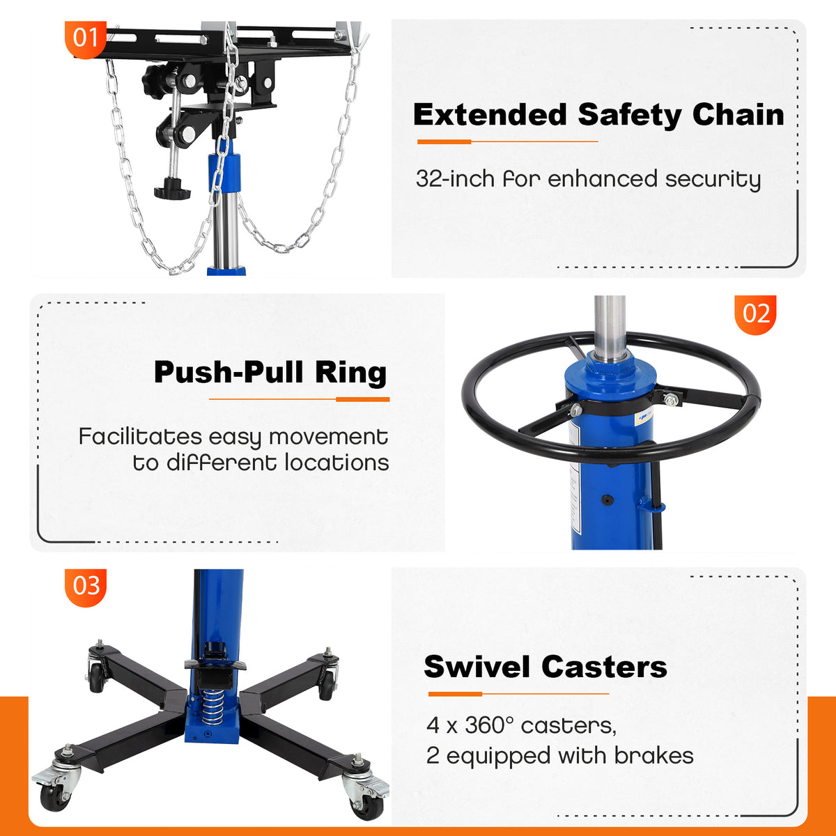 Hydraulic 2-Stage Telescopic Drive Jack – 1322 lbs (3/5 Ton), 34"–68" Lifting Range, Foot Pedal, 360° Swivel Wheels, Heavy Duty Garage Car Lift Stand, Blue, 1322 lbs
