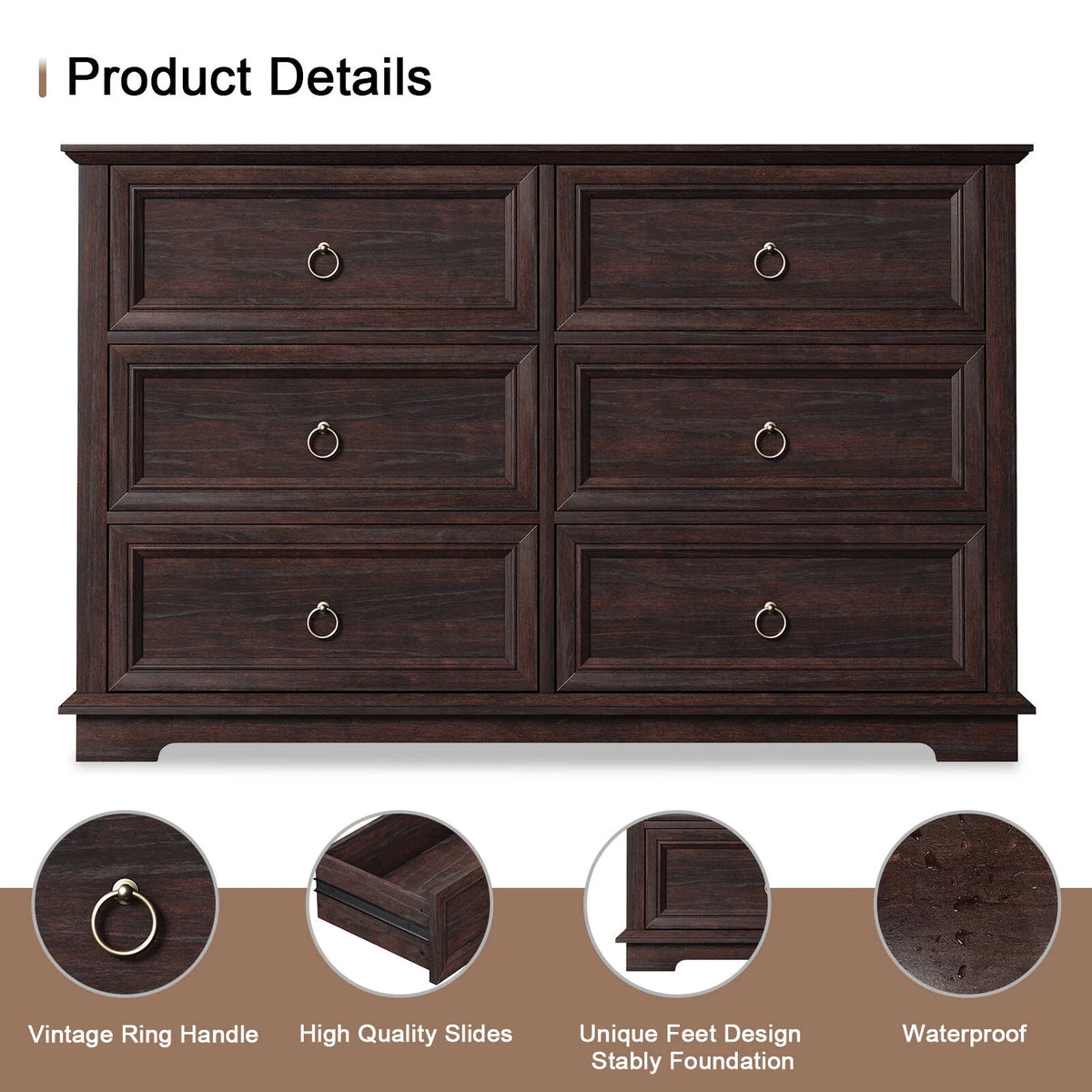 2026 NewFAGAGA 6 Drawers Dresser for Living Room,Storage Cabinet Wooden Dressers Organizer for Bedroom,White