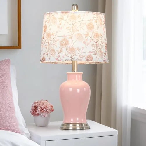 2026 NewModern Ceramic Table Lamps Set of 2, 23" White Ceramic Lamps for Living Room, Rustic Farmhouse Bedside Lamp with Ginger Jar Design, Elegant Bedroom Lamp for Nightstand Desk Side End Table Home Decor
