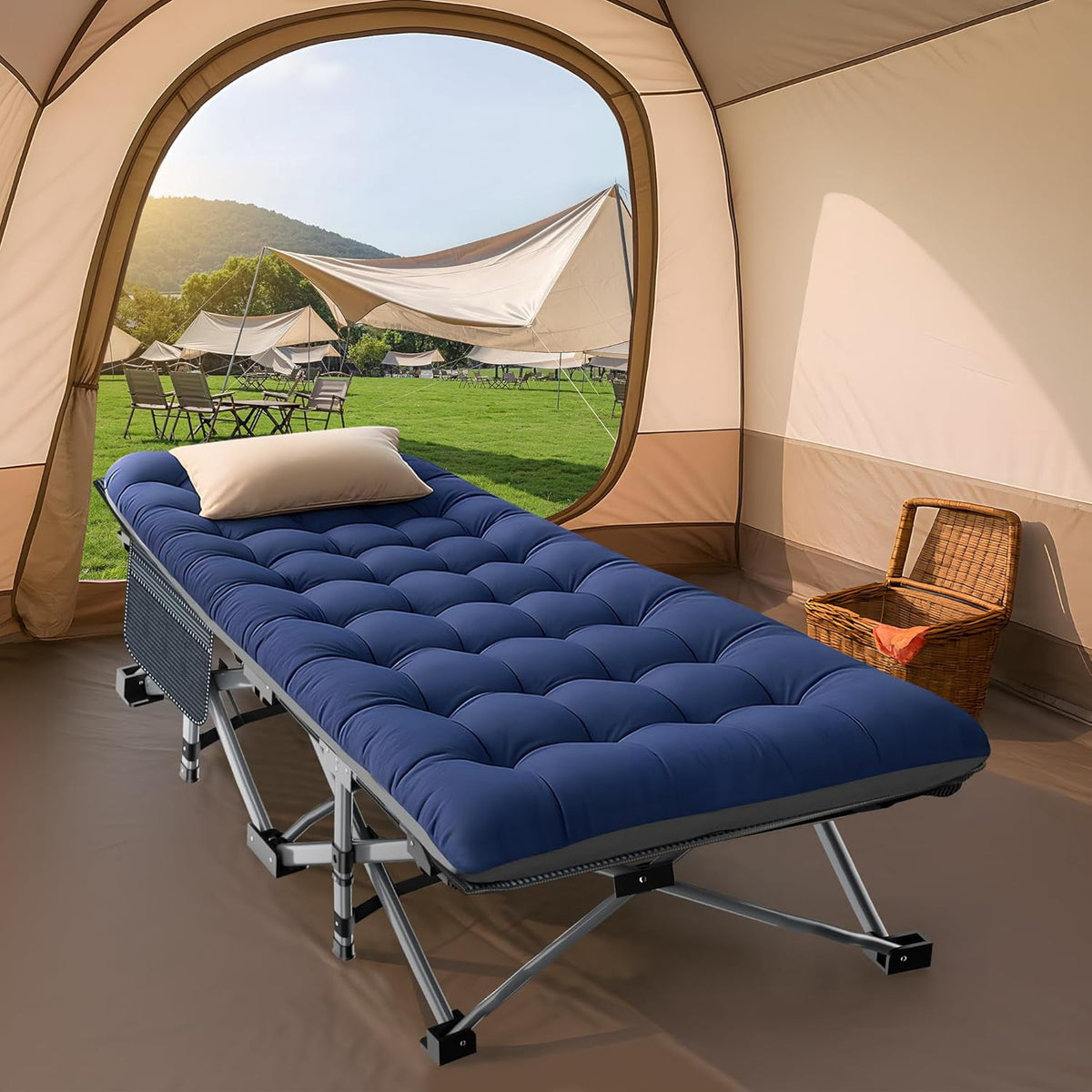 ABORON 2 Pack Oversized XXL Folding Camping Cot for Adults & Kids, 78" L x 32" W x 18" H Large Folding Guest Bed Cots, 900lb Sleeping Cot Folding Bed with 2 Sided Mattress & Carry Bag