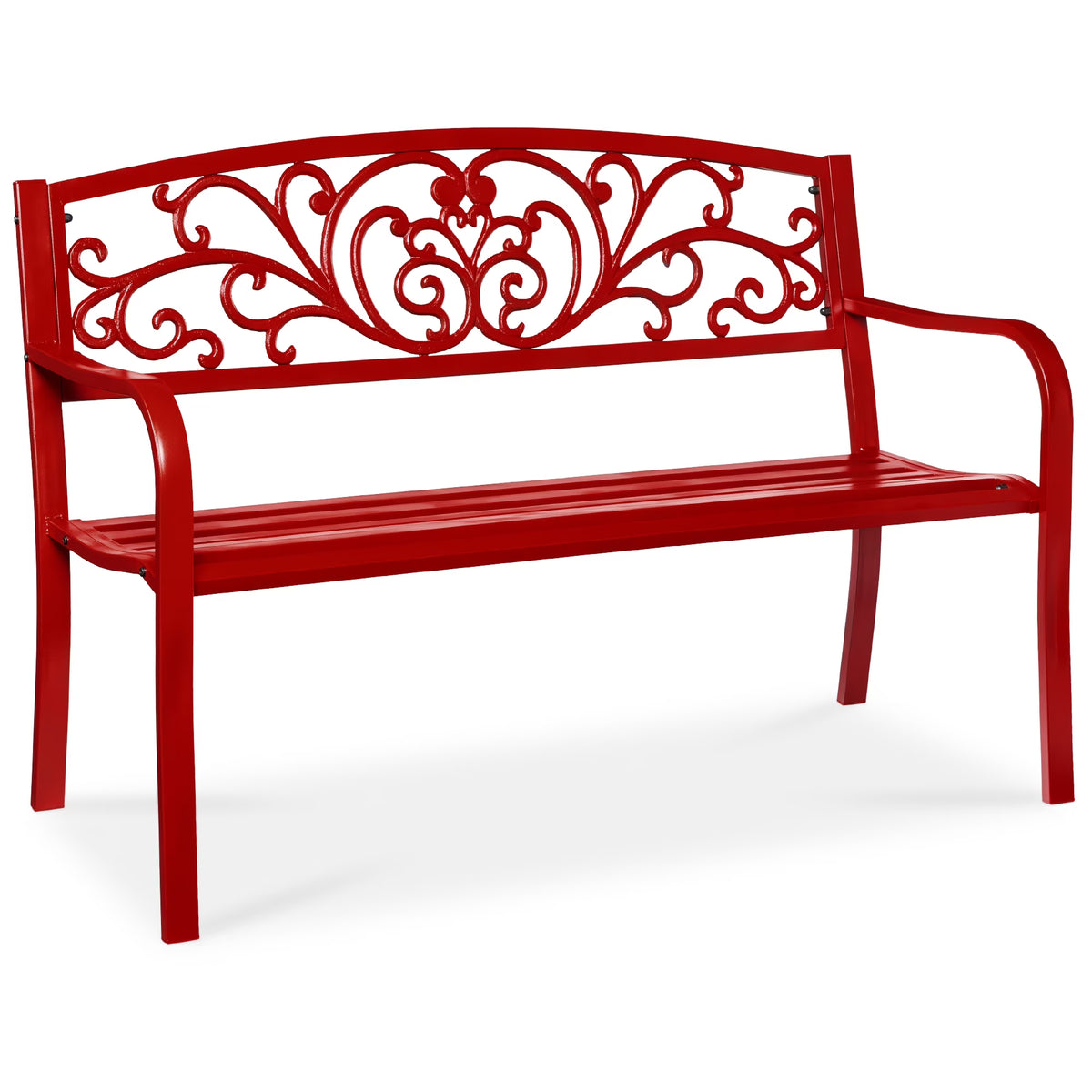2026 NewBest Choice Products Outdoor Steel Bench Garden Patio Porch Furniture w/ Floral Design Backrest - Black