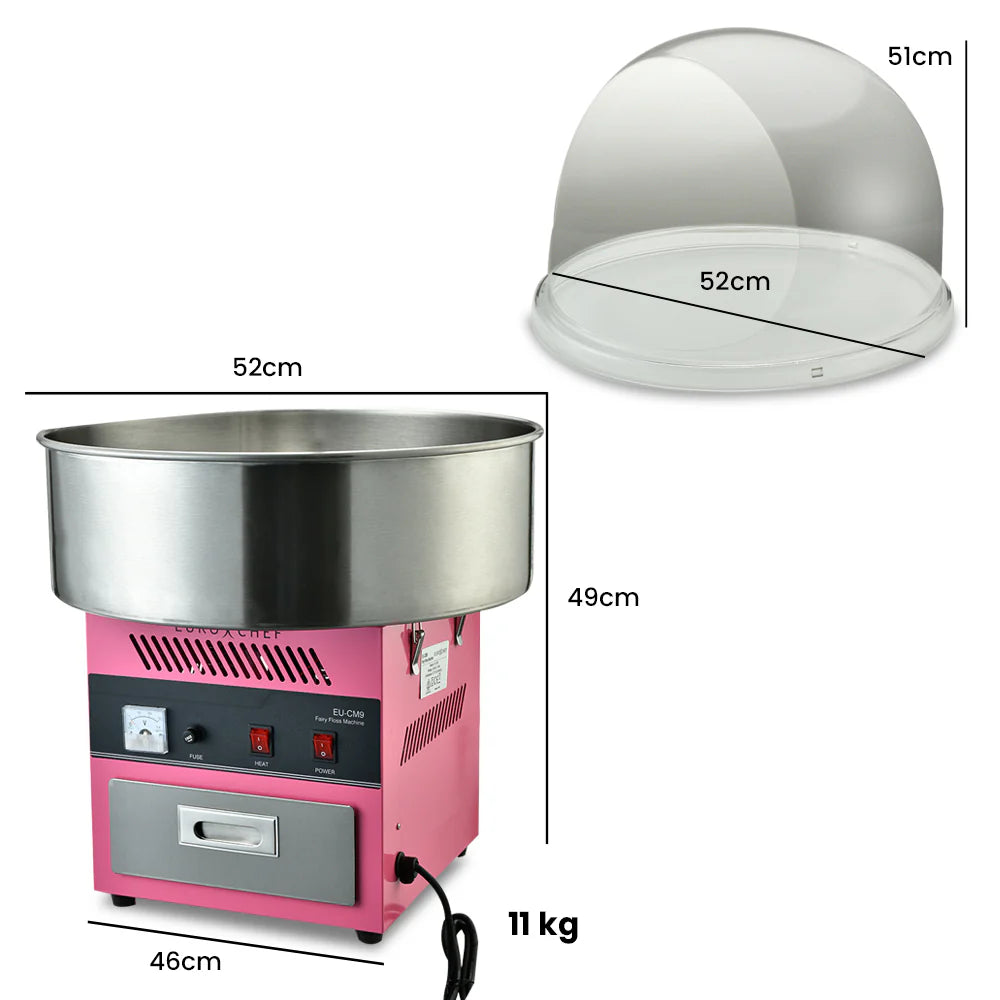 EUROCHEF 1100W Commercial Fairy Floss Machine, Cotton Candy Maker with Bubble Cover