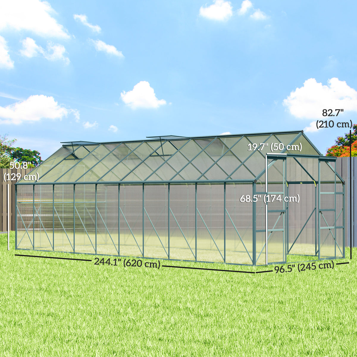 Outsunny Greenhouse Polycarbonate Greenhouse with Rain Gutter, Green