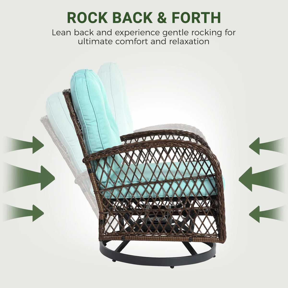 2026 New3 Piece Patio Swivel Rocker Chairs Set, 2 360-Degree Swivel Rocking Chairs with 1 Glass Top Table, PE Rattan Outdoor Bistro Set with Cushions for Balcony Deck Poolside Backyard Porch