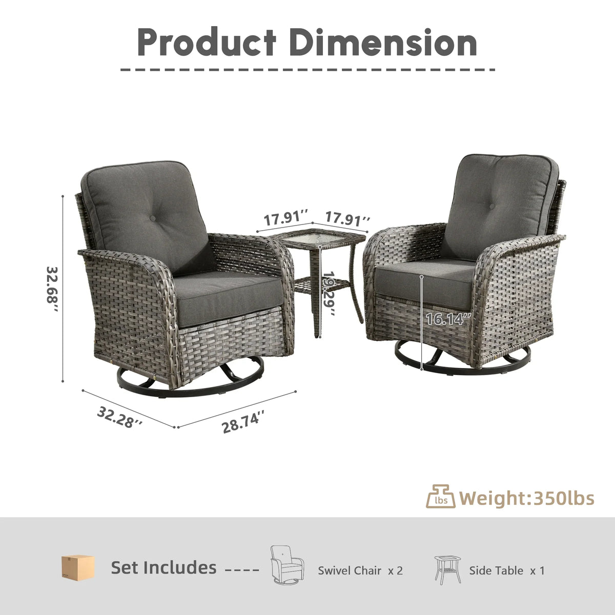 2026 NewOvios 5 Pieces Outdoor Patio Furniture Set High Back All Weather Wicker Conversation Set with Swivel Chairs & Coffee Table, Dark Gray