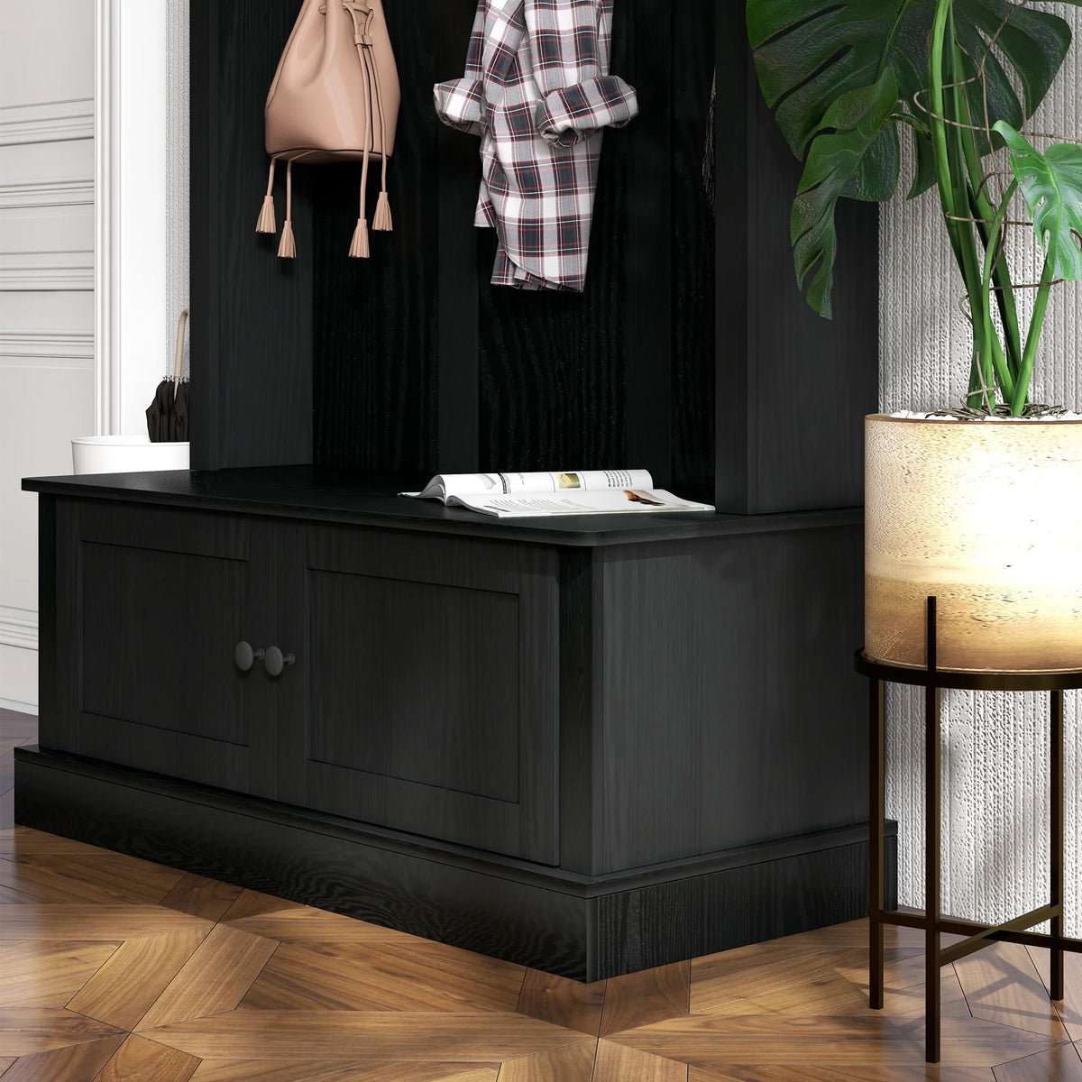 2026 NewHOMCOM Hall Tree, Entryway Bench w/ Coat Rack, Shoe Cabinet, Black
