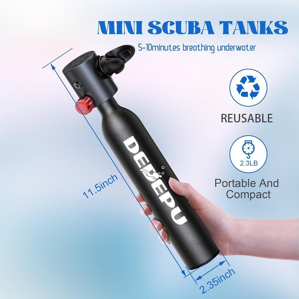 Scuba Diving Tank,0.5L Constant Pressure Mini Scuba Tank, Dive Tanks with On-Off Valve, 5-10 Minutes Underwater Capability, Portable Mini Scuba Tanks, Scuba Diving Tanks with Pump