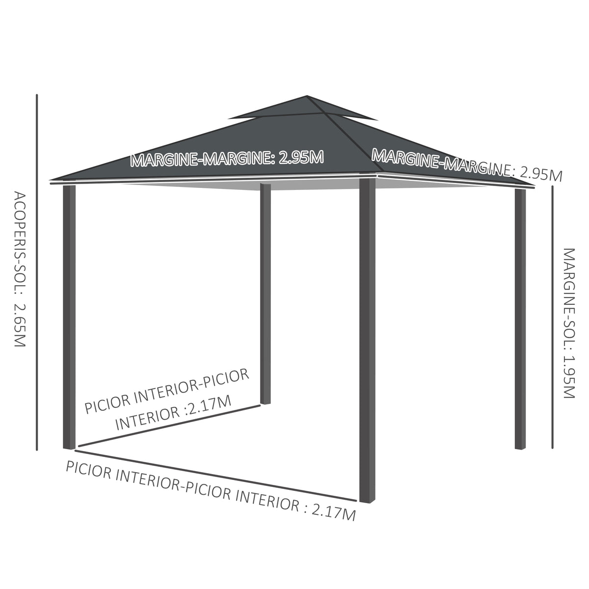 Outsunny 10' x 10' Patio Gazebo Outdoor, Canopy Shelter, Dark Grey