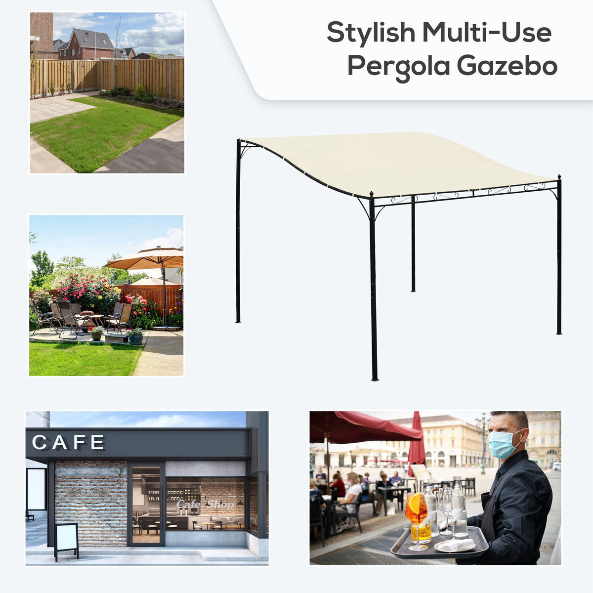 Outsunny 10'x10' Steel Pergola Gazebo Canopy Patio Outdoor Portable Sun Shelter Door Porch Cover Cream White
