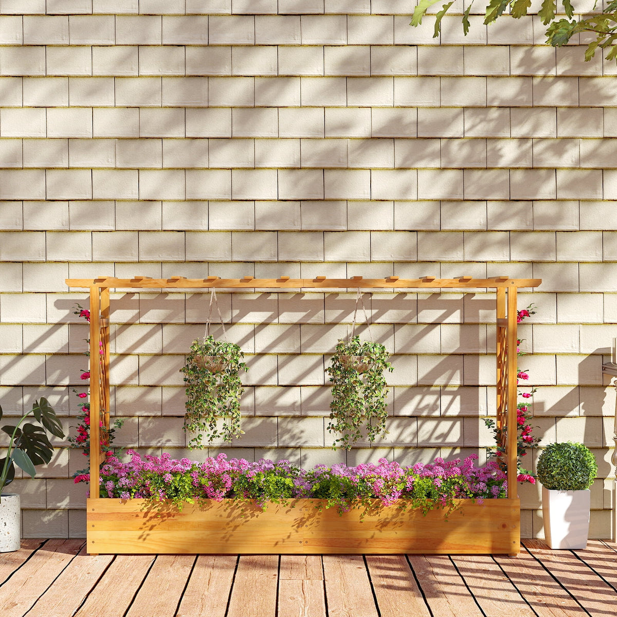 Costway 2 PCS 45" Raised Garden Bed with Trellis with Hanging Roof, 2 Side Trellises