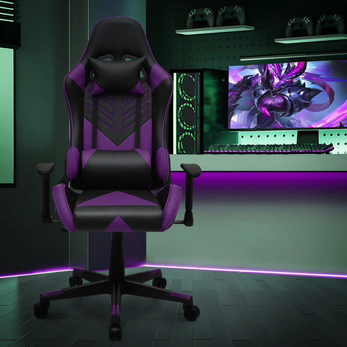2026 NewMagshion Ergonomic Gaming Chair, Comfortable Gaming Chair, Computer Chair Leather Desk Chair Adjustable Swivel Gaming Office Chair, Blue