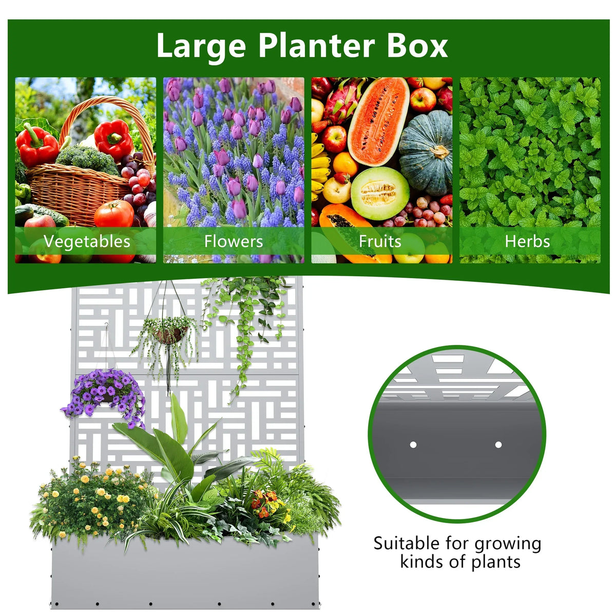 2026 NewFOOWIN 71'' H Metal Planter with Trellis, Outdoor Raised Garden Bed for Climbing Plants, Trellis Planter Box with Drainage Hole, Black
