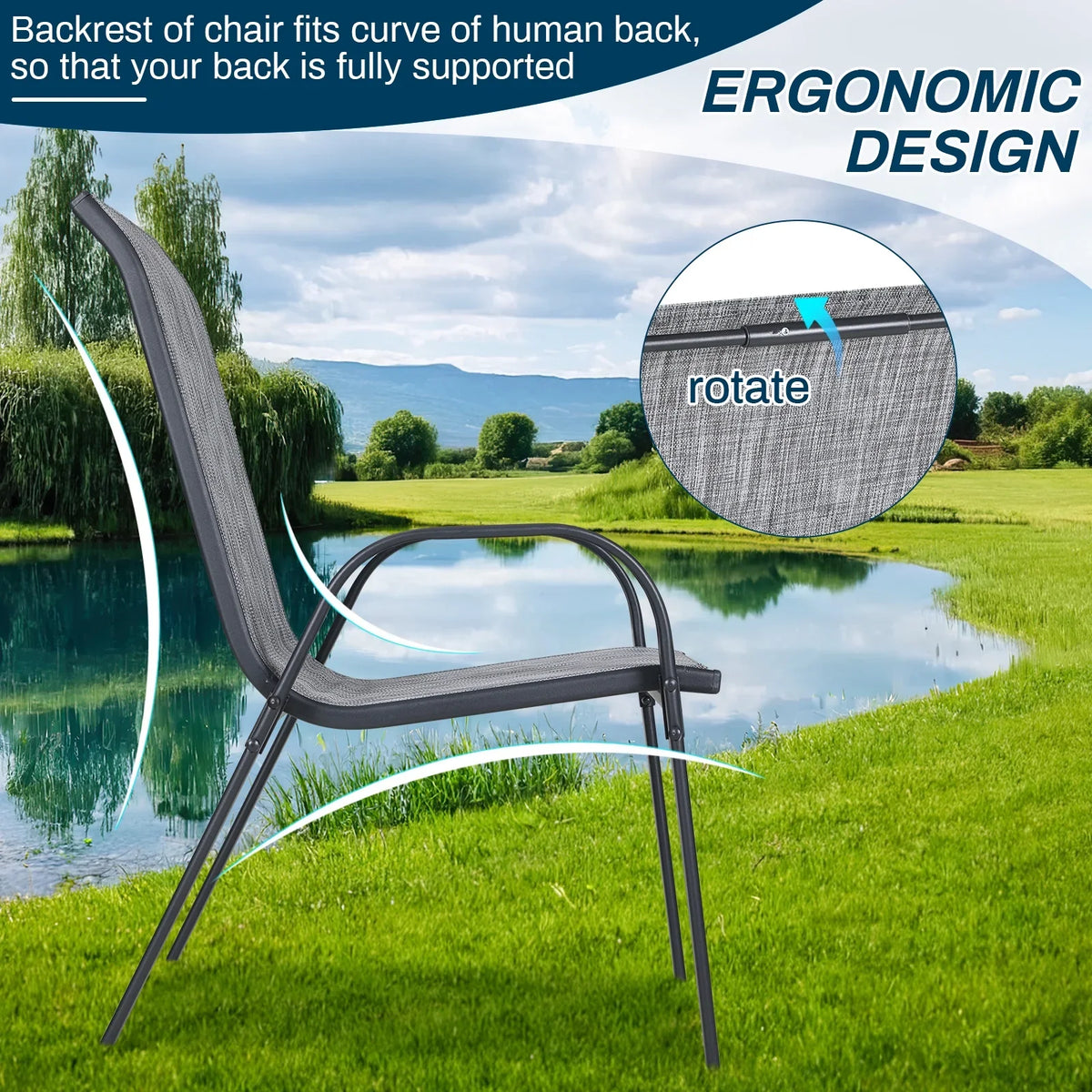 2026 NewPirecart Set of 4 Patio Dining Chairs, Textilene Outdoor Stacking Chairs for Poolside, Backyard, Garden