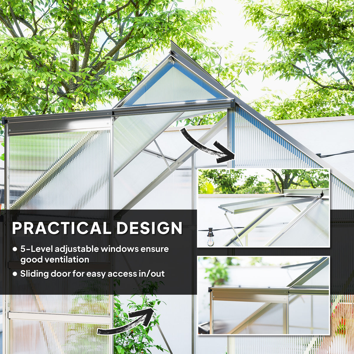 Outsunny 6' x 4' x 6.6' Polycarbonate Greenhouse Walk-in Green House Clear
